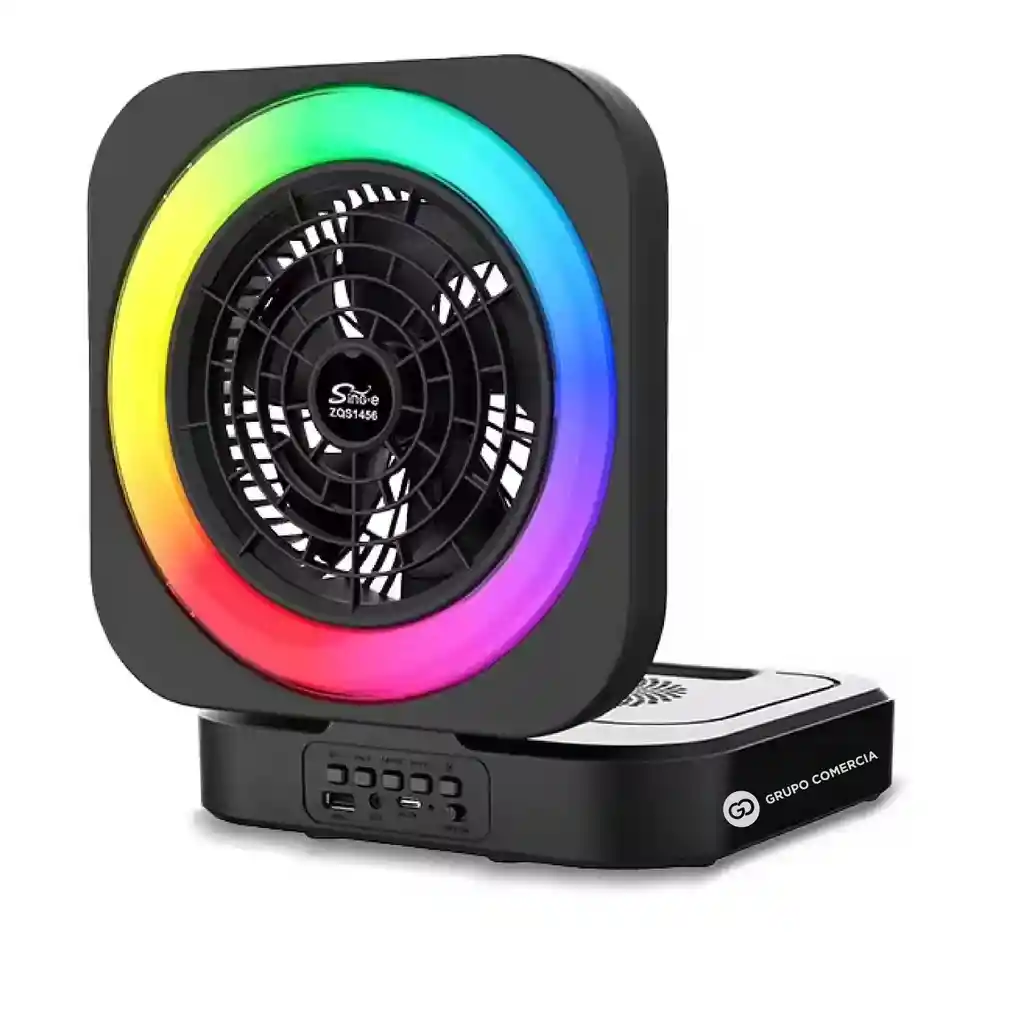 Ventilador Recargable Con Parlante Bluetooth Aux Luces Rgb