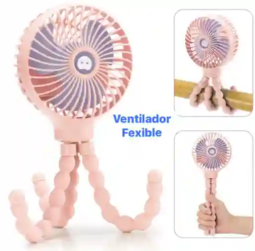 Mini Ventilador Portátil Con Trípode Flexible Pulpo Rosado