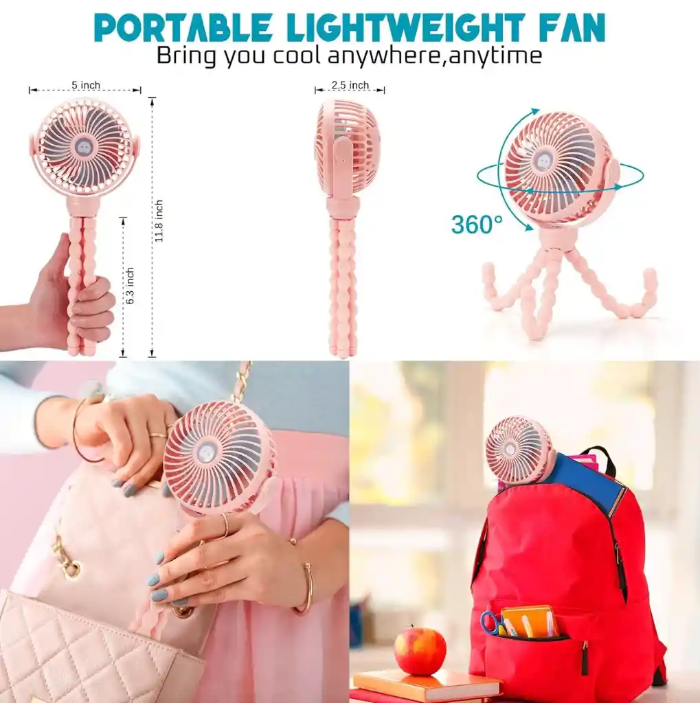 Mini Ventilador Portátil Con Trípode Flexible Pulpo Rosado