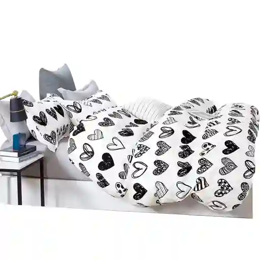 Funda Duvet Estampado Black Heart Doble + Sabana Plana