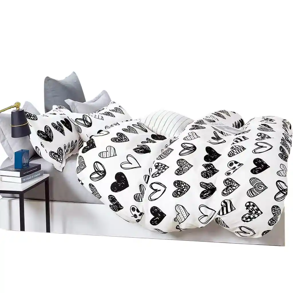 Funda Duvet Estampado Black Heart Doble + Sabana Plana