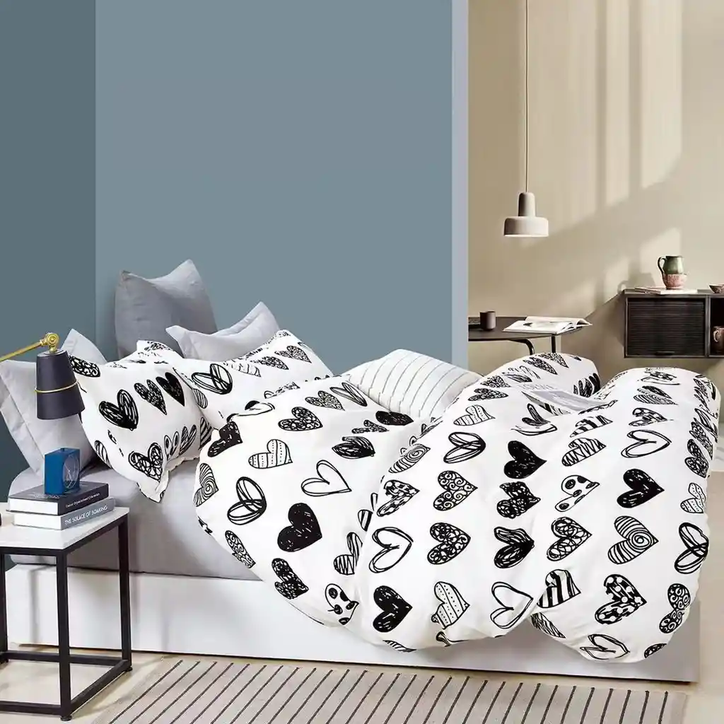 Funda Duvet Estampado Black Heart Doble + Sabana Plana