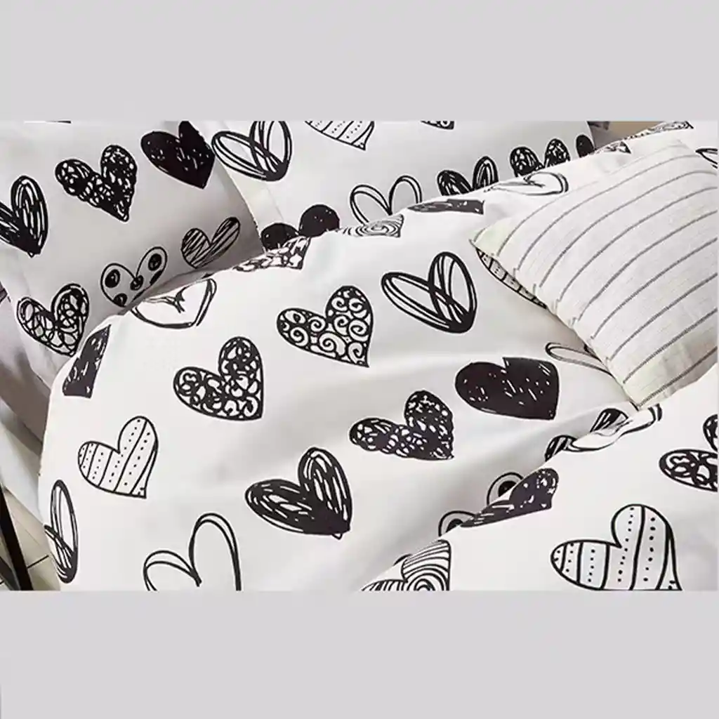 Funda Duvet Estampado Black Heart Doble + Sabana Plana
