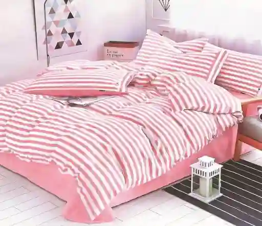 Funda Duvet Estampado Franjas Rosa Doble + Sabana Plana