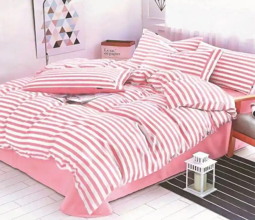 Funda Duvet Estampado Franjas Rosa Doble + Sabana Plana