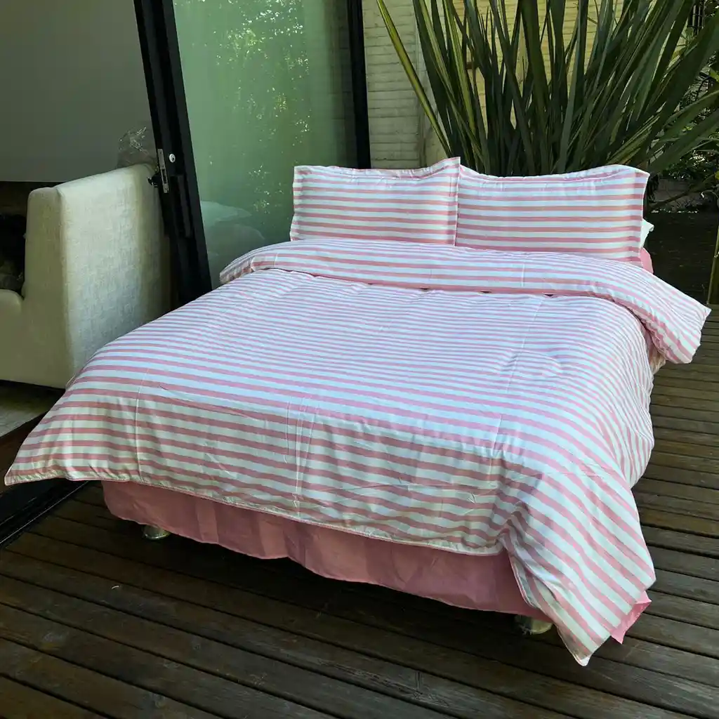 Funda Duvet Estampado Franjas Rosa Doble + Sabana Plana