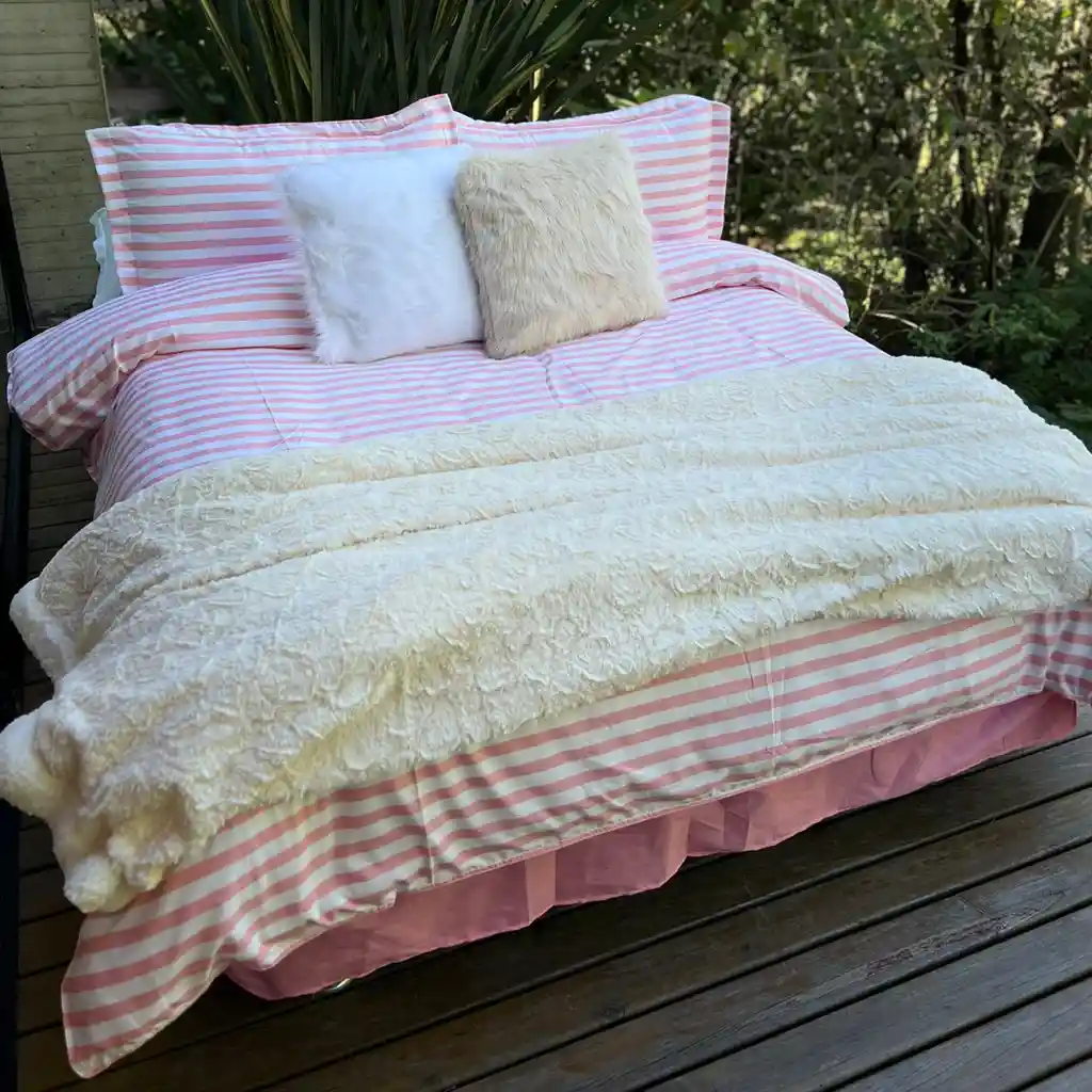 Funda Duvet Estampado Franjas Rosa Doble + Sabana Plana