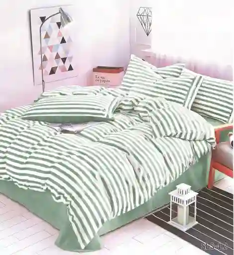 Funda Duvet Estampado Franjas Verde Doble + Sabana Plana