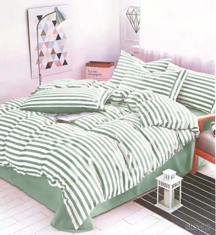 Funda Duvet Estampado Franjas Verde Doble + Sabana Plana