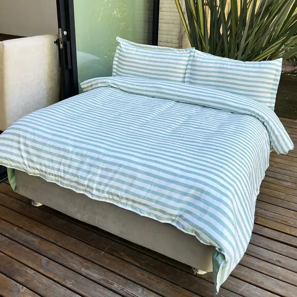 Funda Duvet Estampado Franjas Verde Doble + Sabana Plana