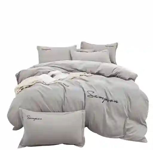 Funda Duvet Sampson Bordado Gris Claro Queen + Sabana Plana