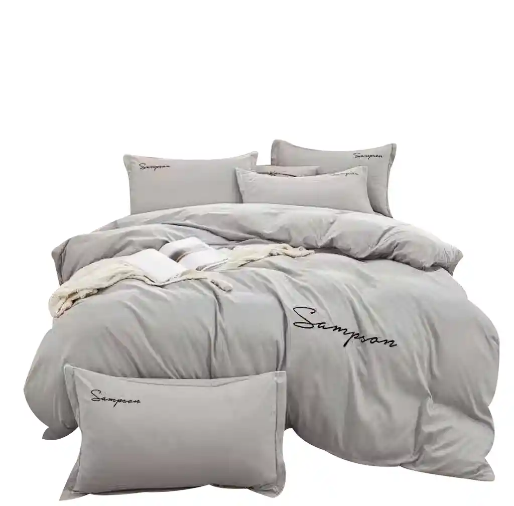 Funda Duvet Sampson Bordado Gris Claro Queen + Sabana Plana