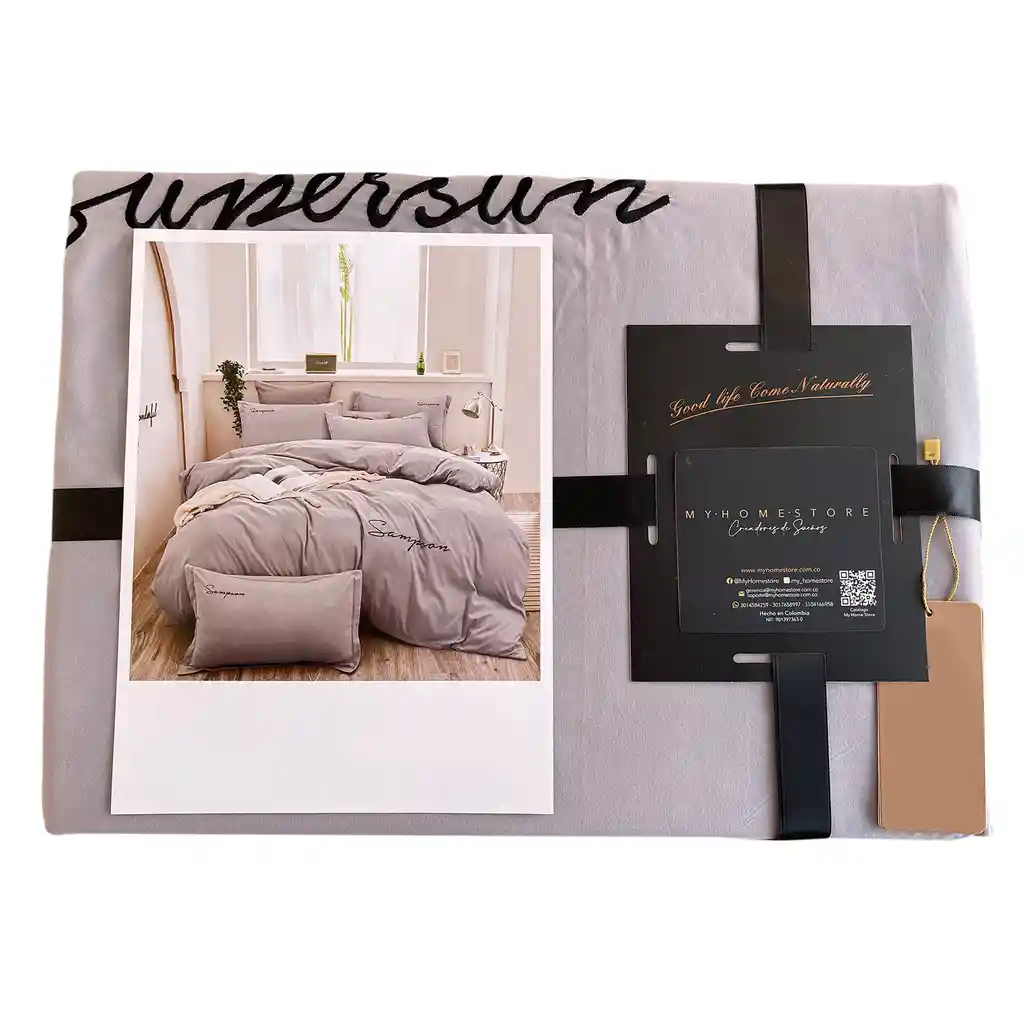 Funda Duvet Sampson Bordado Gris Claro Doble + Sabana Plana