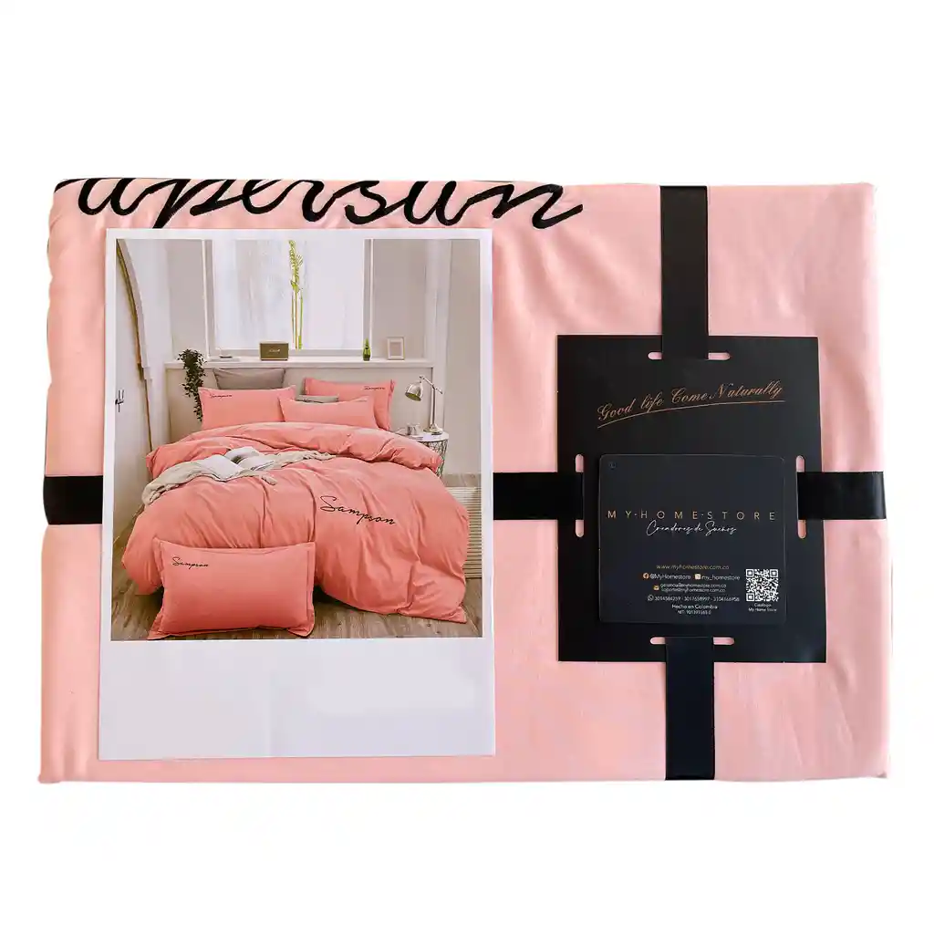 Funda Duvet Sampson Bordado Palo De Rosa Doble + Sabana Plana