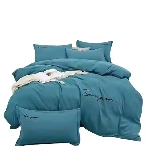 Funda Duvet Sampson Bordado Celeste Doble + Sabana Plana