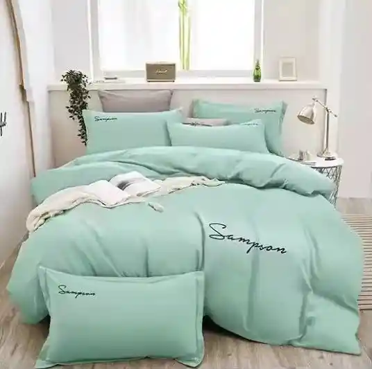 Funda Duvet Sampson Bordado Aqua Queen + Sabana Plana