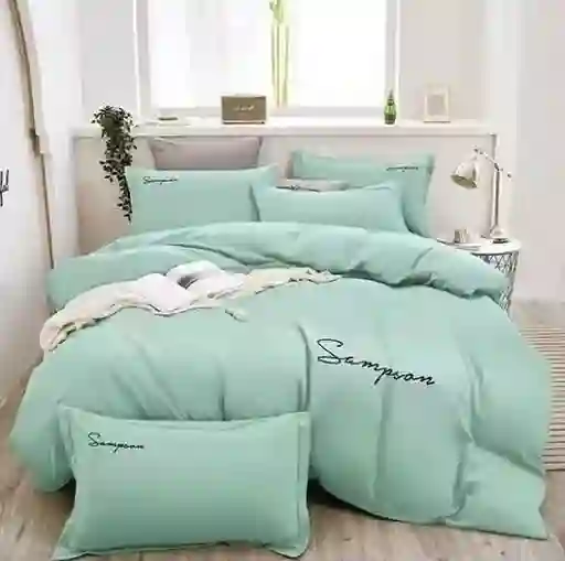 Funda Duvet Sampson Bordado Aqua Doble + Sabana Plana