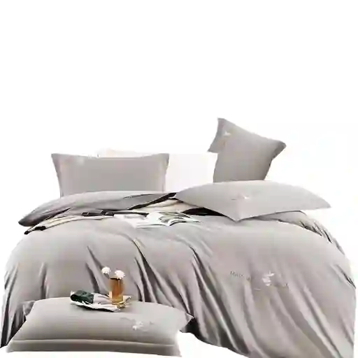 Funda Duvet Tacto Suave Unicolor Gris Queen + Sabana Plana
