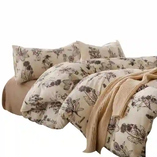 Funda Duvet Digital De Franela Con Estampado Plantain Doble + Sabana Plana