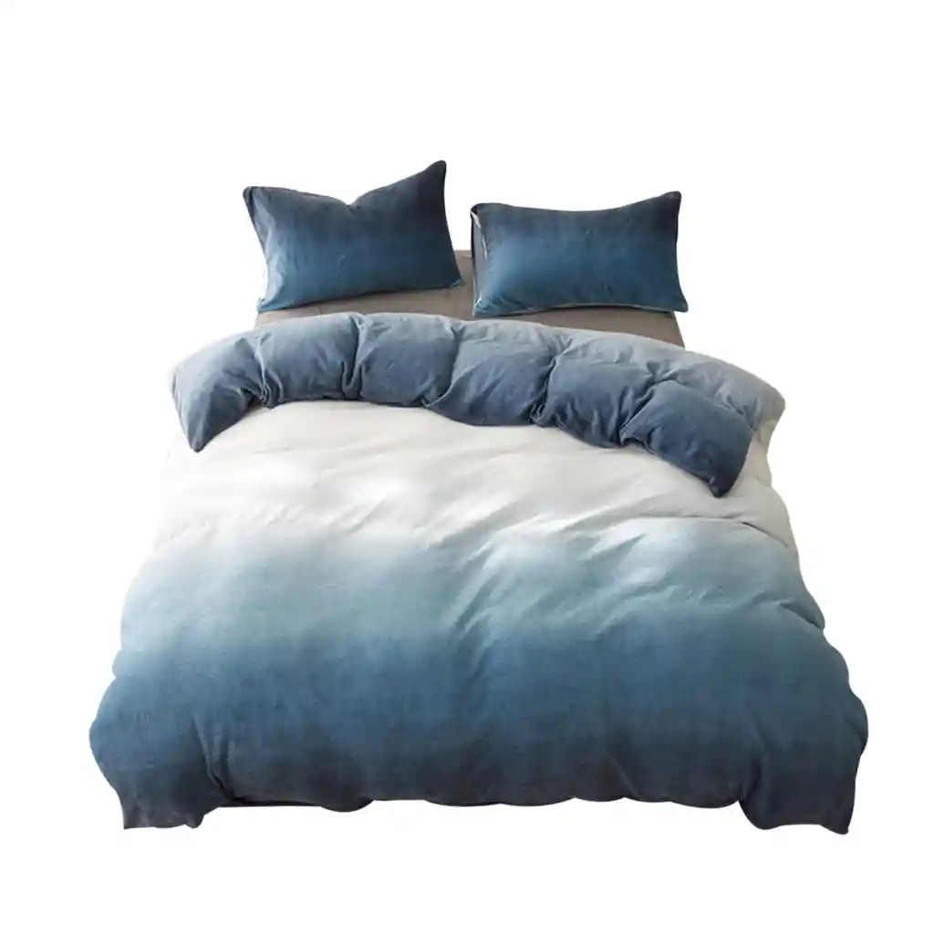 Funda Duvet Digital De Franela Con Estampado Degrade Azul Queen + Sabana Plana