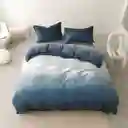Funda Duvet Digital De Franela Con Estampado Degrade Azul Queen + Sabana Plana