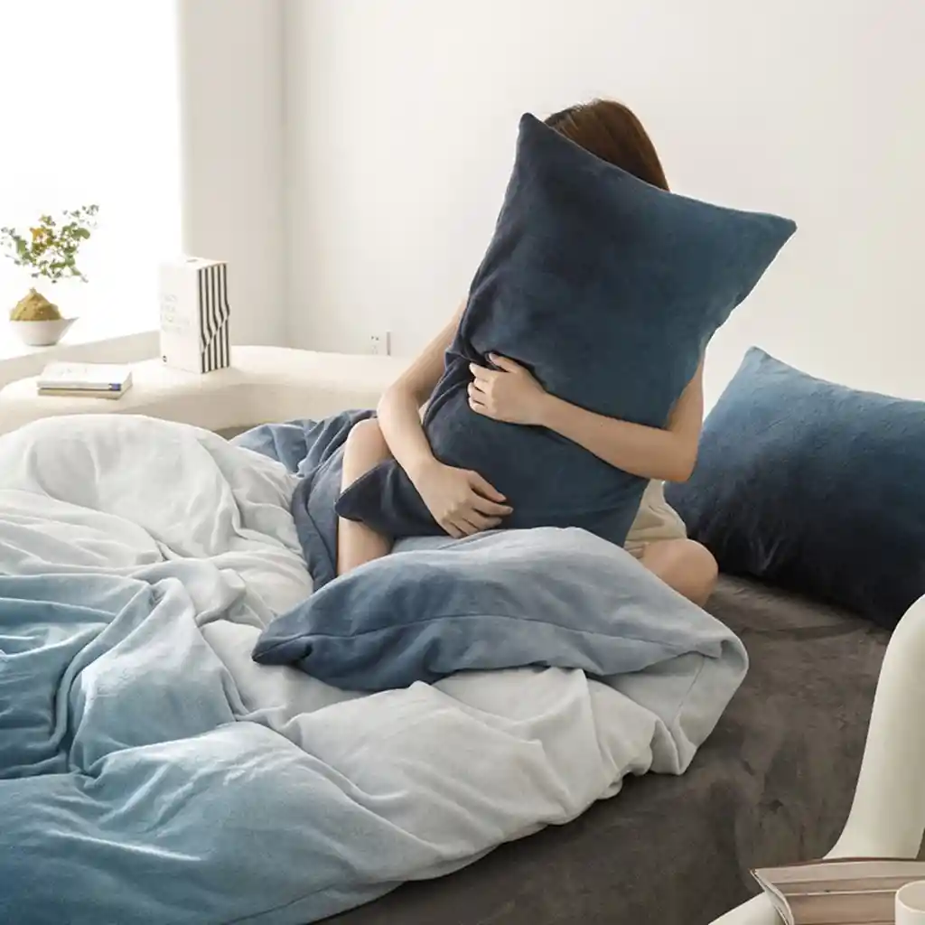 Funda Duvet Digital De Franela Con Estampado Degrade Azul Queen + Sabana Plana