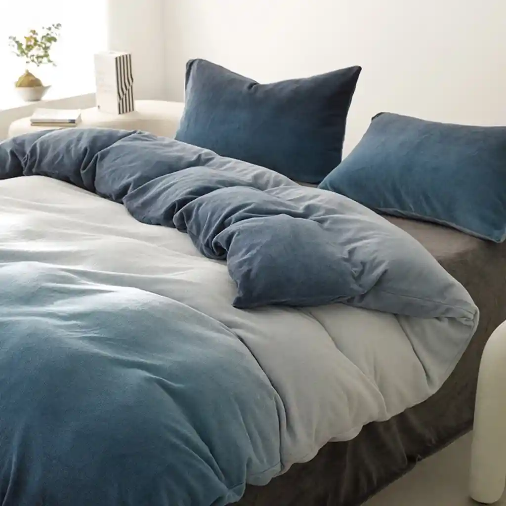 Funda Duvet Digital De Franela Con Estampado Degrade Azul Queen + Sabana Plana