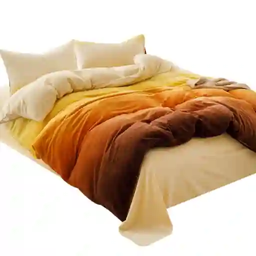 Funda Duvet Digital De Franela Con Estampado Flan Queen + Sabana Plana