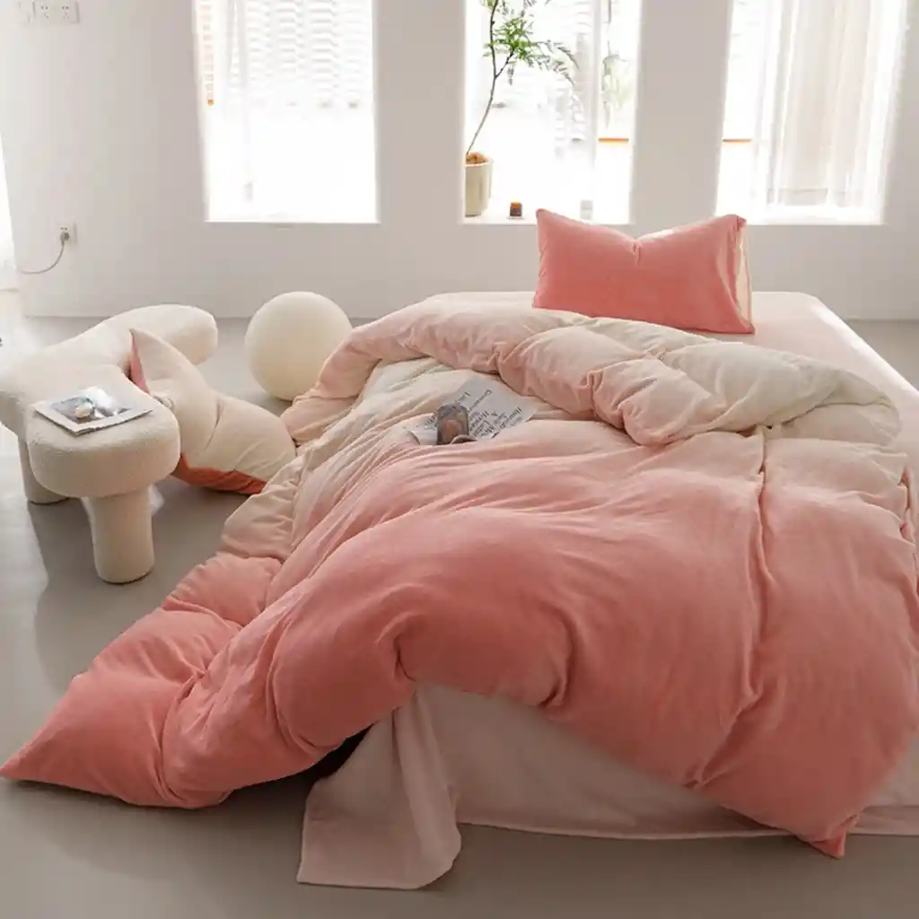Funda Duvet Digital De Franela Con Estampado Degrade Rosa Queen + Sabana Plana
