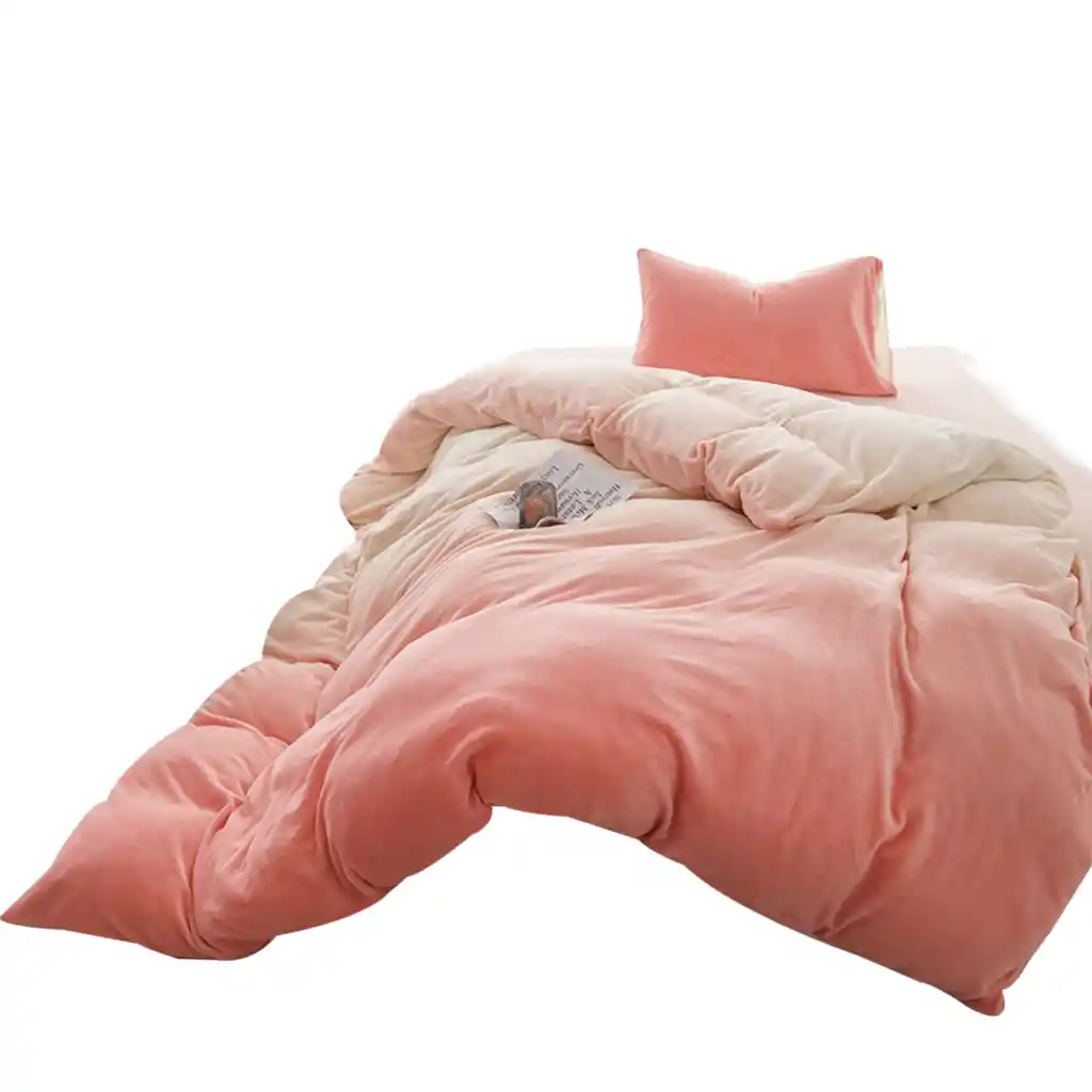 Funda Duvet Digital De Franela Con Estampado Degrade Rosa Queen + Sabana Plana