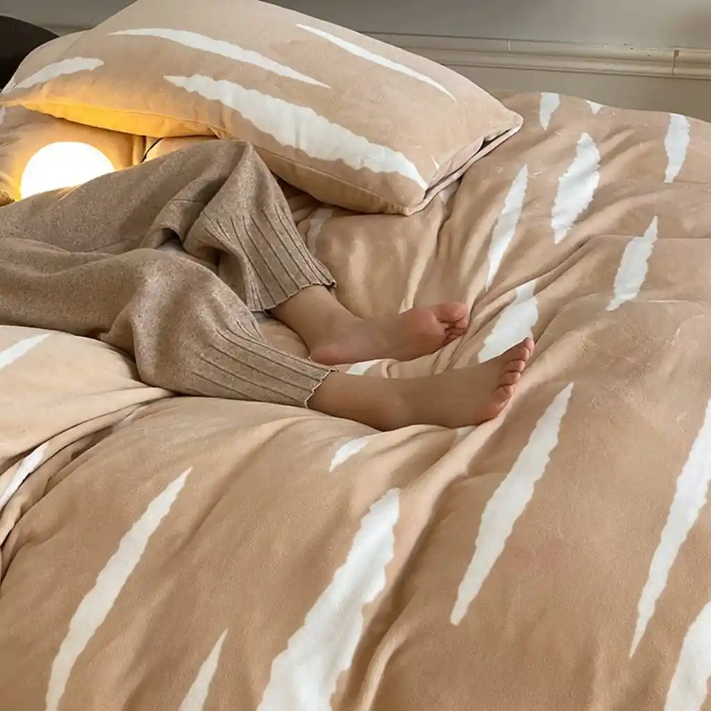 Funda Duvet Digital De Franela Con Estampado Orange Queen + Sabana Plana