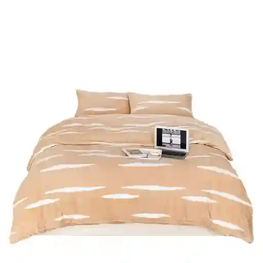 Funda Duvet Digital De Franela Con Estampado Orange Queen + Sabana Plana
