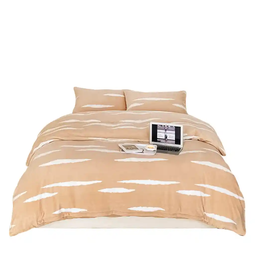 Funda Duvet Digital De Franela Con Estampado Orange Queen + Sabana Plana