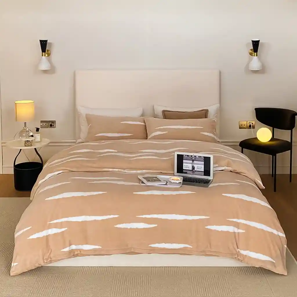 Funda Duvet Digital De Franela Con Estampado Orange Queen + Sabana Plana