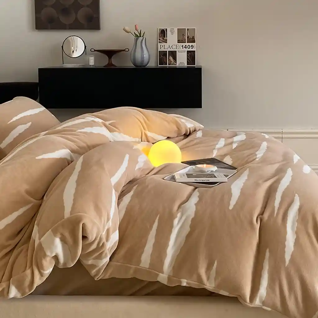 Funda Duvet Digital De Franela Con Estampado Orange Queen + Sabana Plana