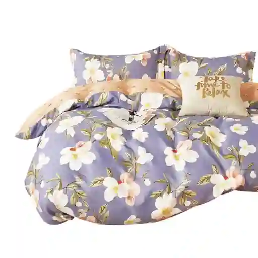 Funda Duvet Estampado Flores Sobre Azul Doble + Sabana Plana