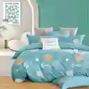 Funda Duvet Estampado Hojas En Azul Doble + Sabana Plana