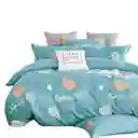 Funda Duvet Estampado Hojas En Azul Doble + Sabana Plana