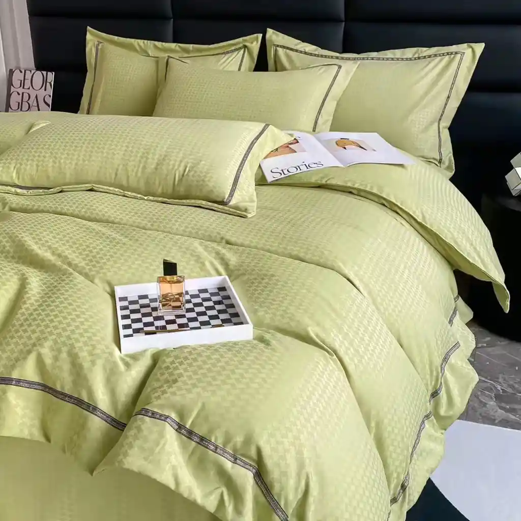 Funda Duvet Unicolor Con Detalles En Relieve Oliva Doble + Sabana Plana