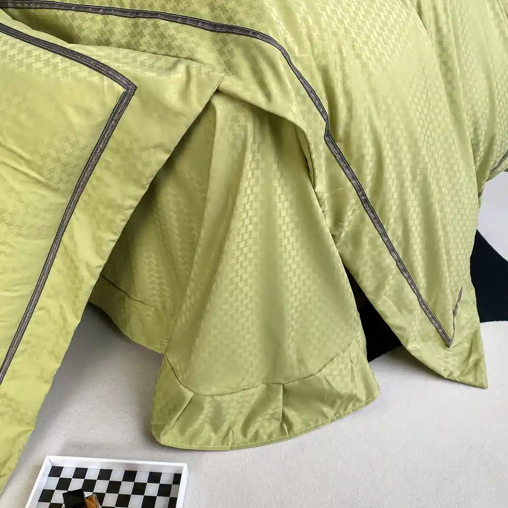 Funda Duvet Unicolor Con Detalles En Relieve Oliva Doble + Sabana Plana