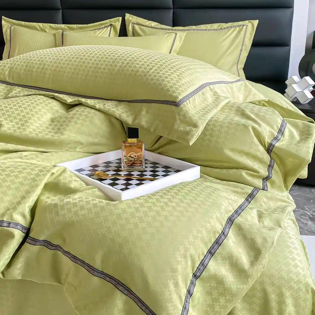 Funda Duvet Unicolor Con Detalles En Relieve Oliva Doble + Sabana Plana