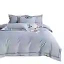 Funda Duvet Unicolor Con Detalles En Relieve Celeste Doble + Sabana Plana