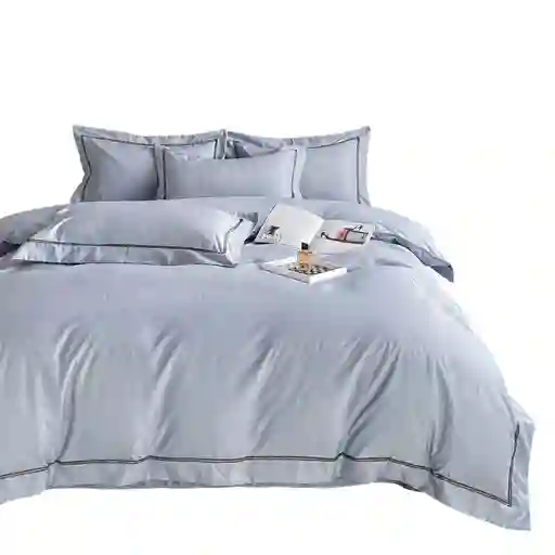 Funda Duvet Unicolor Con Detalles En Relieve Celeste Doble + Sabana Plana