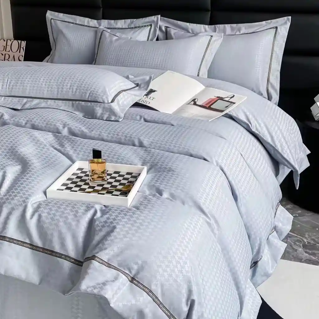 Funda Duvet Unicolor Con Detalles En Relieve Celeste Doble + Sabana Plana