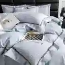 Funda Duvet Unicolor Con Detalles En Relieve Celeste Doble + Sabana Plana