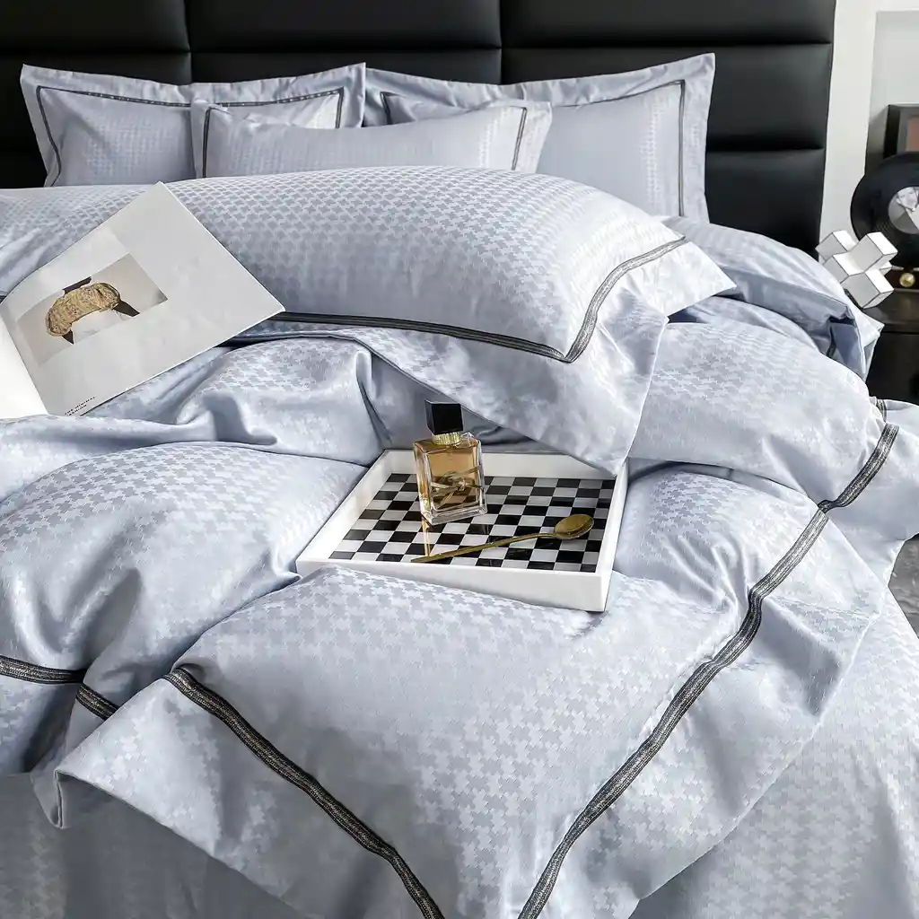 Funda Duvet Unicolor Con Detalles En Relieve Celeste Doble + Sabana Plana