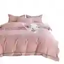 Funda Duvet Unicolor Con Detalles En Relieve Rosado Doble + Sabana Plana