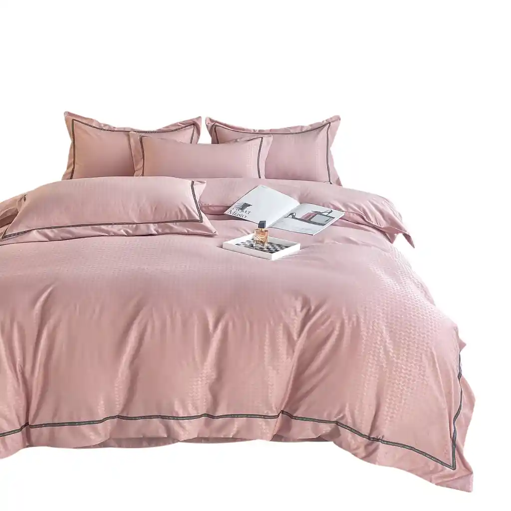 Funda Duvet Unicolor Con Detalles En Relieve Rosado Doble + Sabana Plana