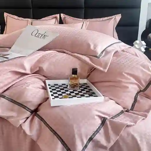 Funda Duvet Unicolor Con Detalles En Relieve Rosado Doble + Sabana Plana