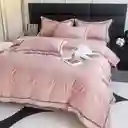 Funda Duvet Unicolor Con Detalles En Relieve Rosado Doble + Sabana Plana